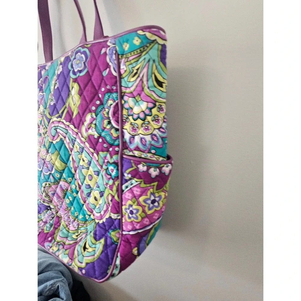 Vera Bradley Plum Crazy Paisley Quilted Cotton Tote Bag Purple Teal Floral Large